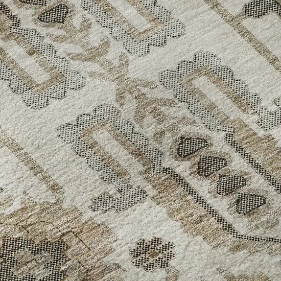 Ivory Beige And Charcoal Oriental Washable Area Rug With UV Protection Photo 9