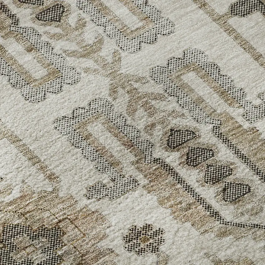 Ivory Beige And Charcoal Oriental Washable Area Rug With UV Protection Photo 9