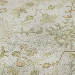 Photo of Ivory Beige And Copper Floral Medallion Washable Area Rug With UV Protection