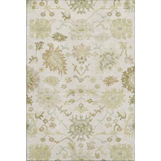 Ivory Beige And Copper Floral Medallion Washable Area Rug With UV Protection Photo 6