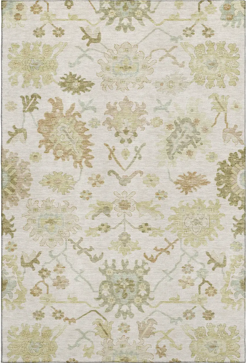 Ivory Beige And Copper Floral Medallion Washable Area Rug With UV Protection Photo 6