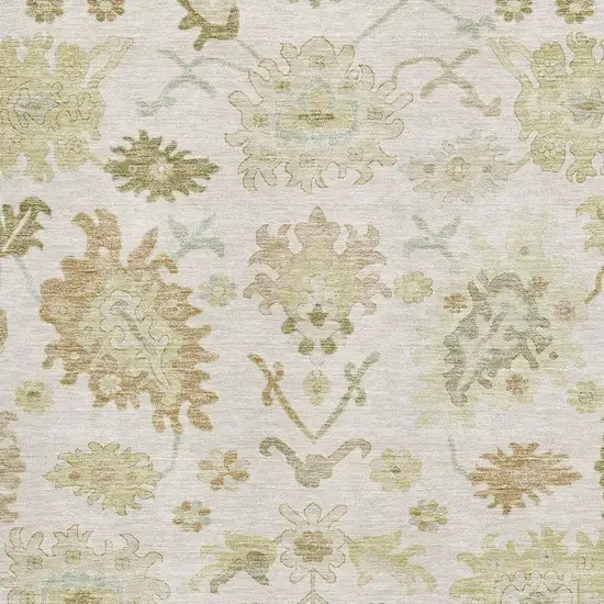 Ivory Beige And Copper Floral Medallion Washable Area Rug With UV Protection Photo 3