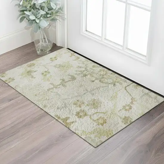 Ivory Beige And Copper Floral Medallion Washable Area Rug With UV Protection Photo 2