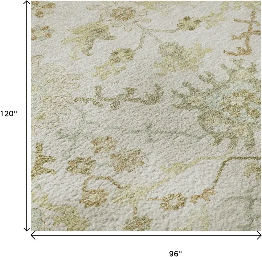 Ivory Beige And Copper Floral Medallion Washable Area Rug With UV Protection Photo 9