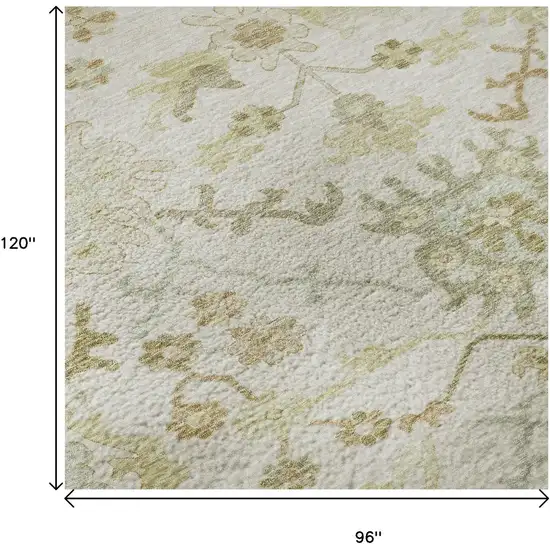 Ivory Beige And Copper Floral Medallion Washable Area Rug With UV Protection Photo 9