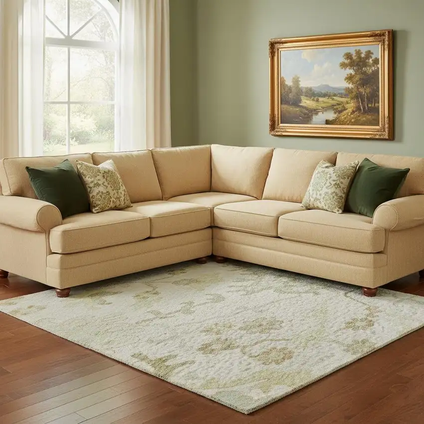 Ivory Beige And Copper Floral Medallion Washable Area Rug With UV Protection Photo 2