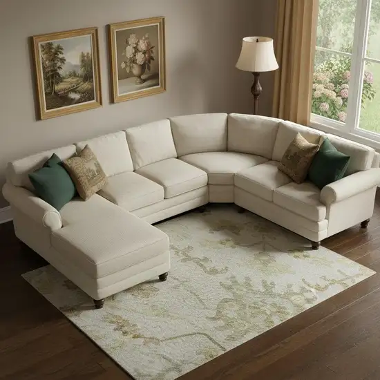 Ivory Beige And Copper Floral Medallion Washable Area Rug With UV Protection Photo 2