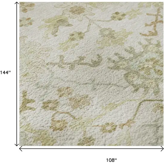 Ivory Beige And Copper Floral Medallion Washable Area Rug With UV Protection Photo 9