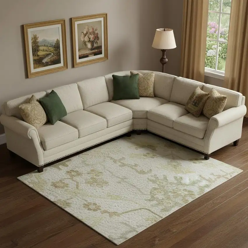 Ivory Beige And Copper Floral Medallion Washable Area Rug With UV Protection Photo 2