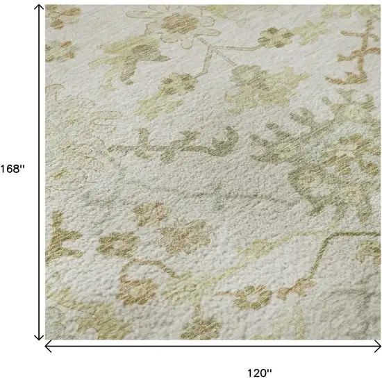 Ivory Beige And Copper Floral Medallion Washable Area Rug With UV Protection Photo 9
