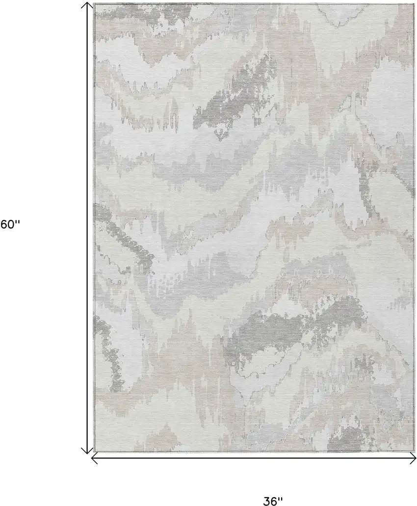 Ivory Beige And Cream Abstract Washable Indoor Outdoor Area Rug Photo 3