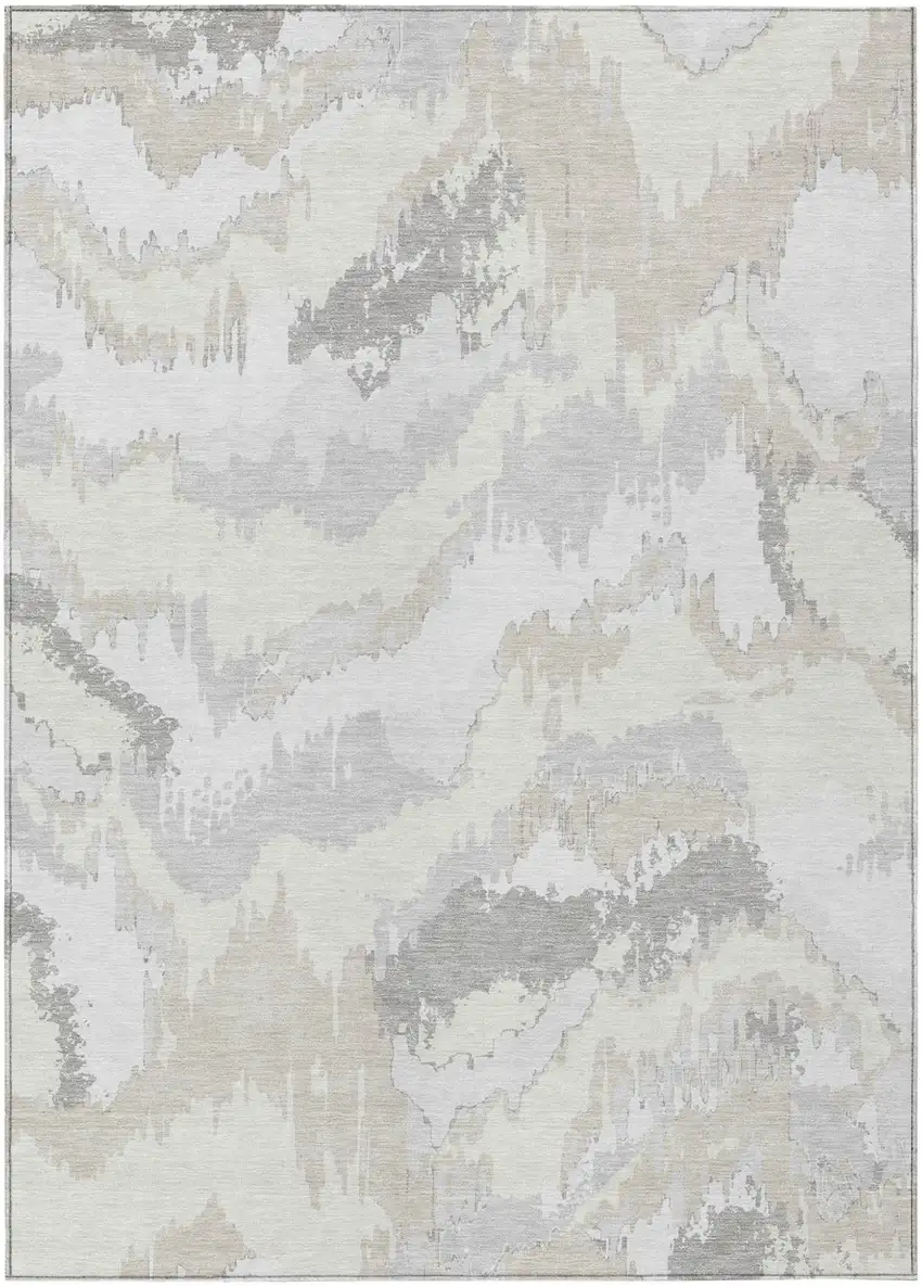 Ivory Beige And Cream Abstract Washable Indoor Outdoor Area Rug Photo 2