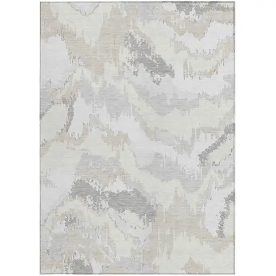 Ivory Beige And Cream Abstract Washable Indoor Outdoor Area Rug Photo 7