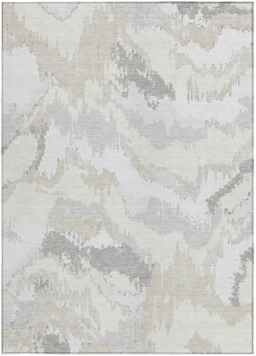 Ivory Beige And Cream Abstract Washable Indoor Outdoor Area Rug Photo 7