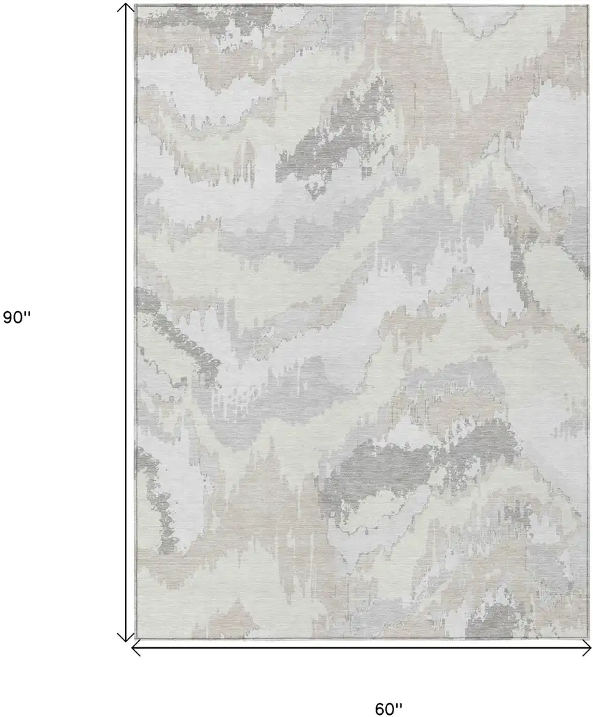 Ivory Beige And Cream Abstract Washable Indoor Outdoor Area Rug Photo 3