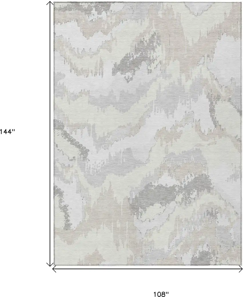 Ivory Beige And Cream Abstract Washable Indoor Outdoor Area Rug Photo 3