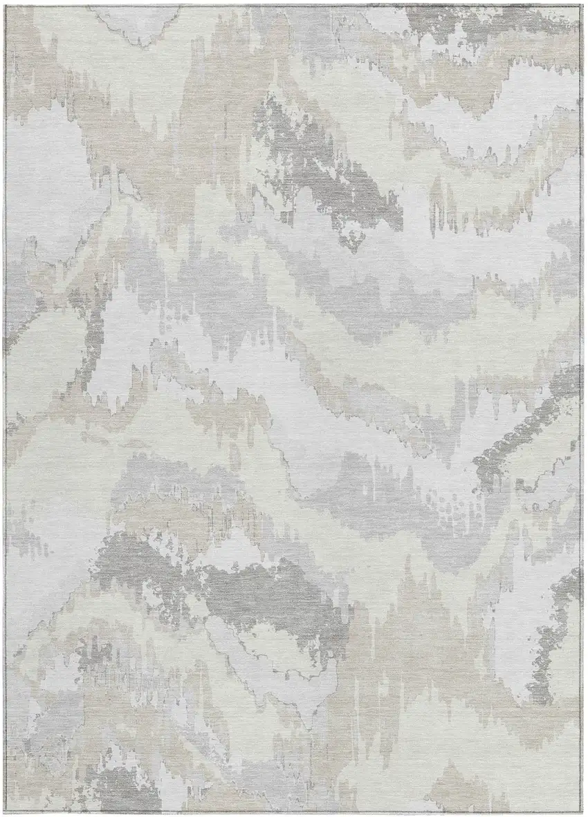 Ivory Beige And Cream Abstract Washable Indoor Outdoor Area Rug Photo 7