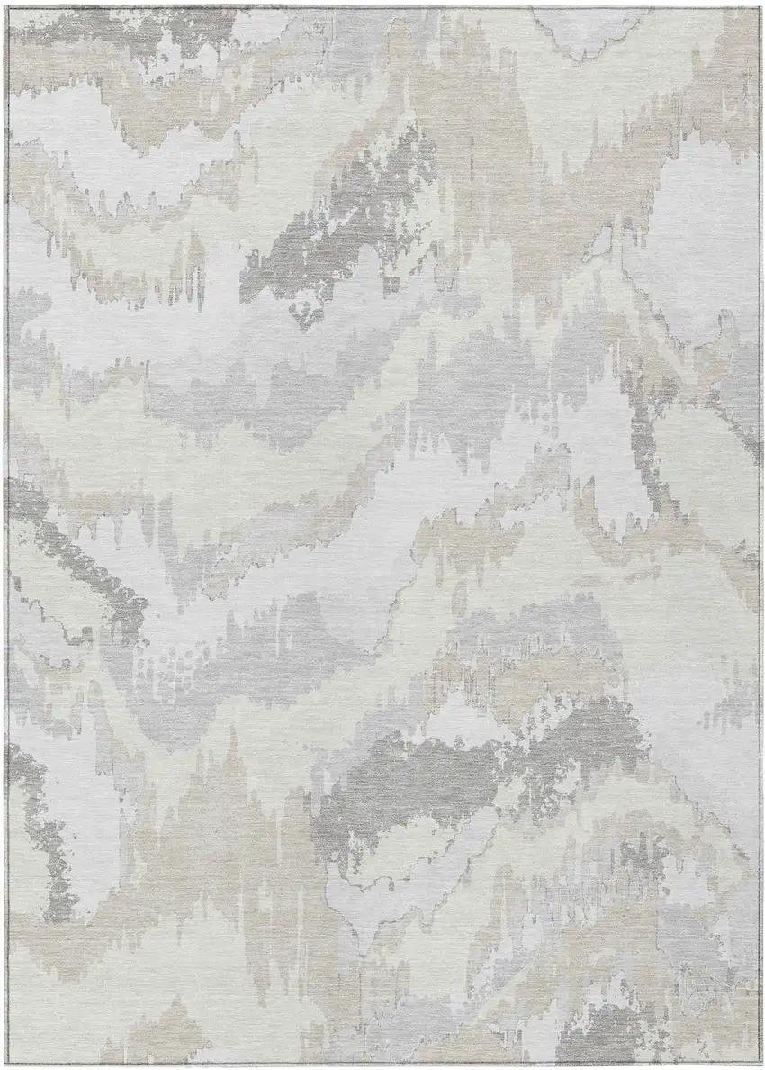 Ivory Beige And Cream Abstract Washable Indoor Outdoor Area Rug Photo 2