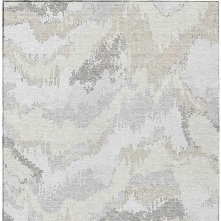 Ivory Beige And Cream Abstract Washable Indoor Outdoor Area Rug Photo 6