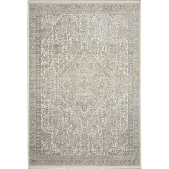 Ivory Beige And Cream Floral Area Rug With Fringe Photo 8