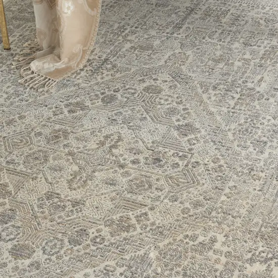 Ivory Beige And Cream Floral Area Rug With Fringe Photo 9