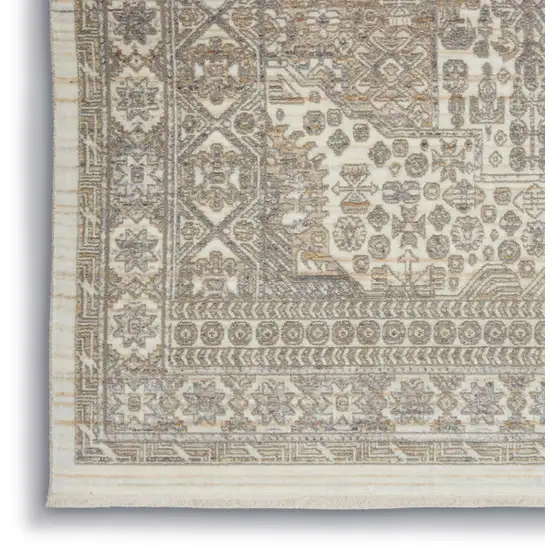 Ivory Beige And Cream Floral Area Rug With Fringe Photo 8