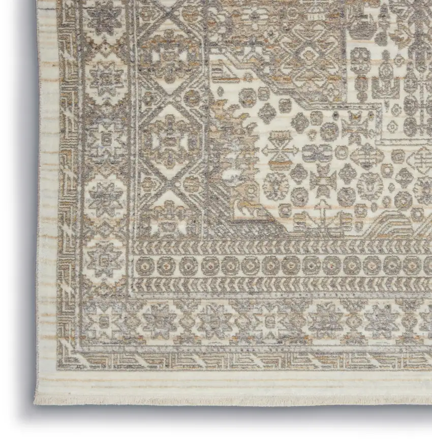 Ivory Beige And Cream Floral Area Rug With Fringe Photo 8