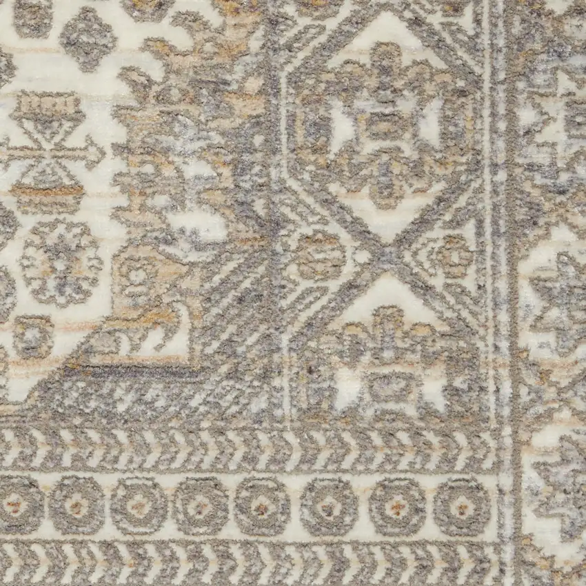 Ivory Beige And Cream Floral Area Rug With Fringe Photo 4