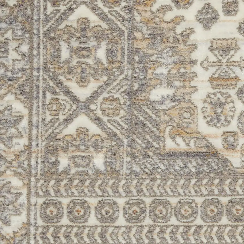 Ivory Beige And Cream Floral Non Skid Area Rug With Fringe Photo 4