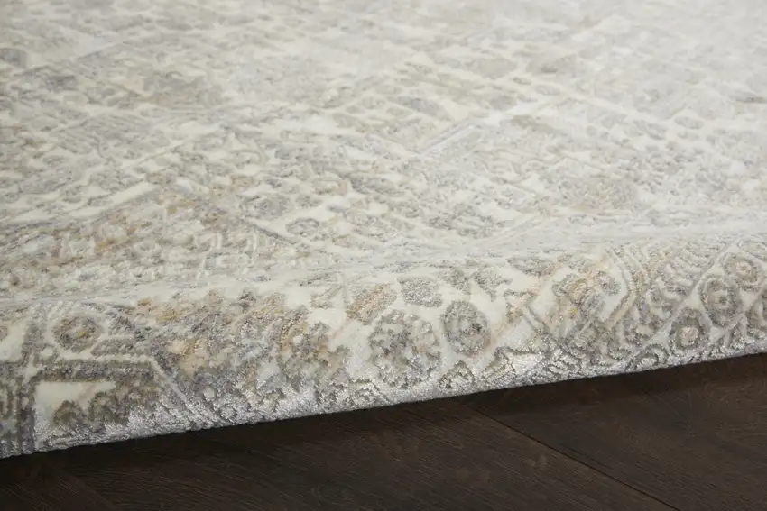 Ivory Beige And Cream Floral Non Skid Area Rug With Fringe Photo 9