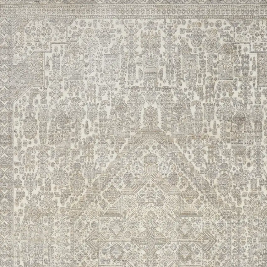 Ivory Beige And Cream Floral Non Skid Area Rug With Fringe Photo 7