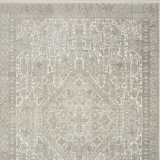Ivory Beige And Cream Floral Non Skid Area Rug With Fringe Photo 8