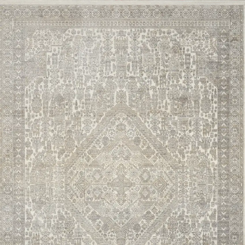Ivory Beige And Cream Floral Non Skid Area Rug With Fringe Photo 8