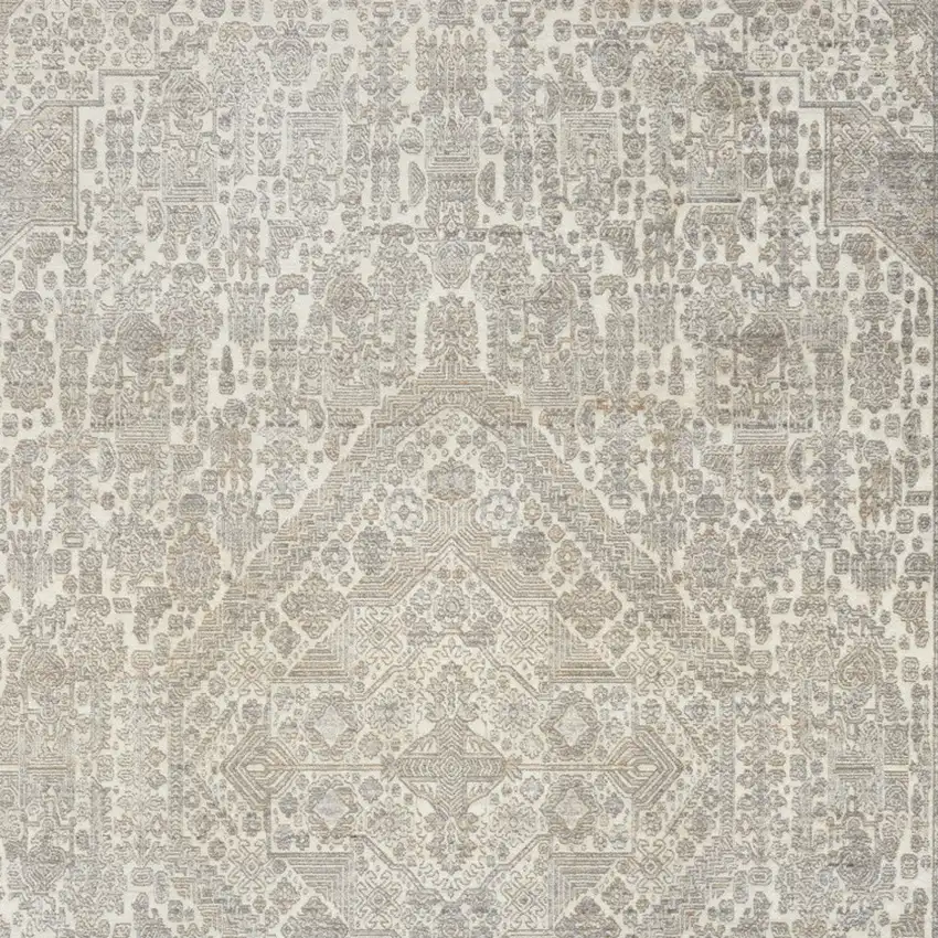 Ivory Beige And Cream Floral Non Skid Area Rug With Fringe Photo 8