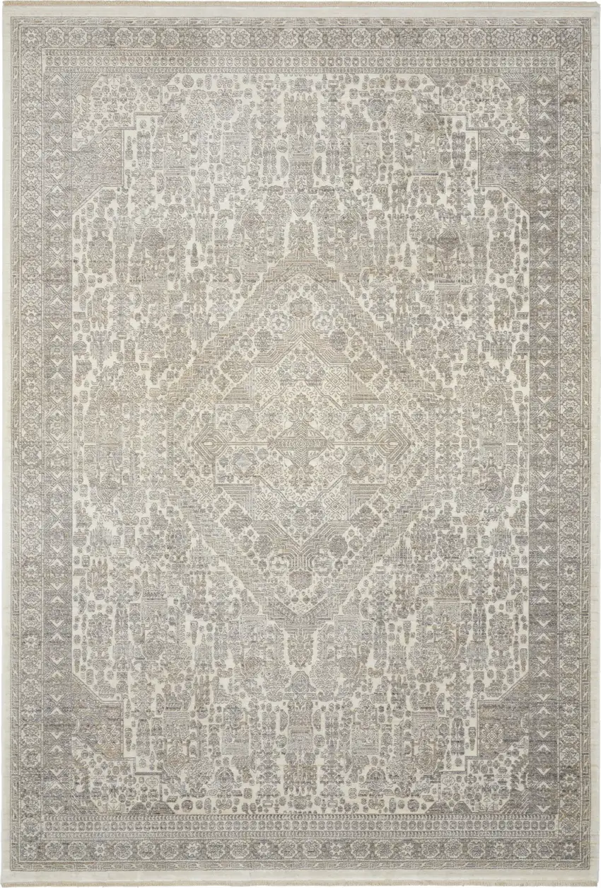 Ivory Beige And Cream Floral Non Skid Area Rug With Fringe Photo 7