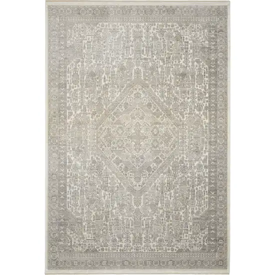 Ivory Beige And Cream Floral Non Skid Area Rug With Fringe Photo 7