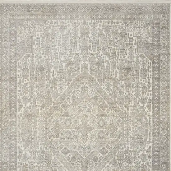 Ivory Beige And Cream Floral Non Skid Area Rug With Fringe Photo 9