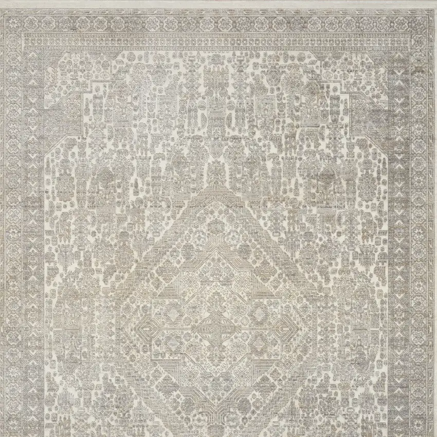 Ivory Beige And Cream Floral Non Skid Area Rug With Fringe Photo 9