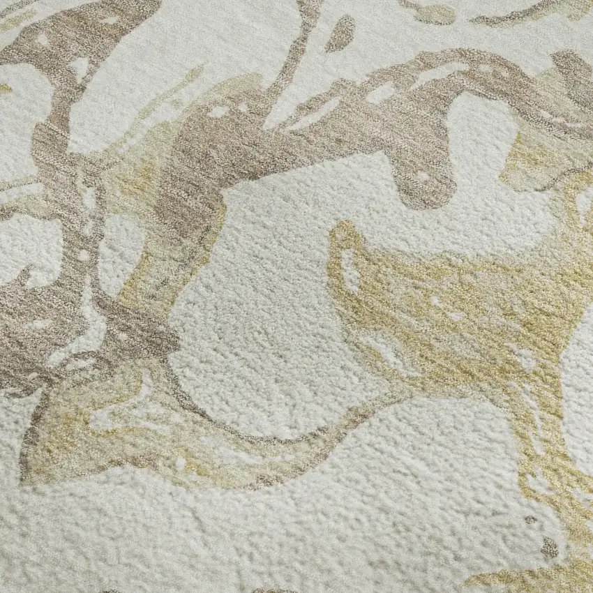 Ivory Beige And Gold Abstract Washable Area Rug With UV Protection Photo 2