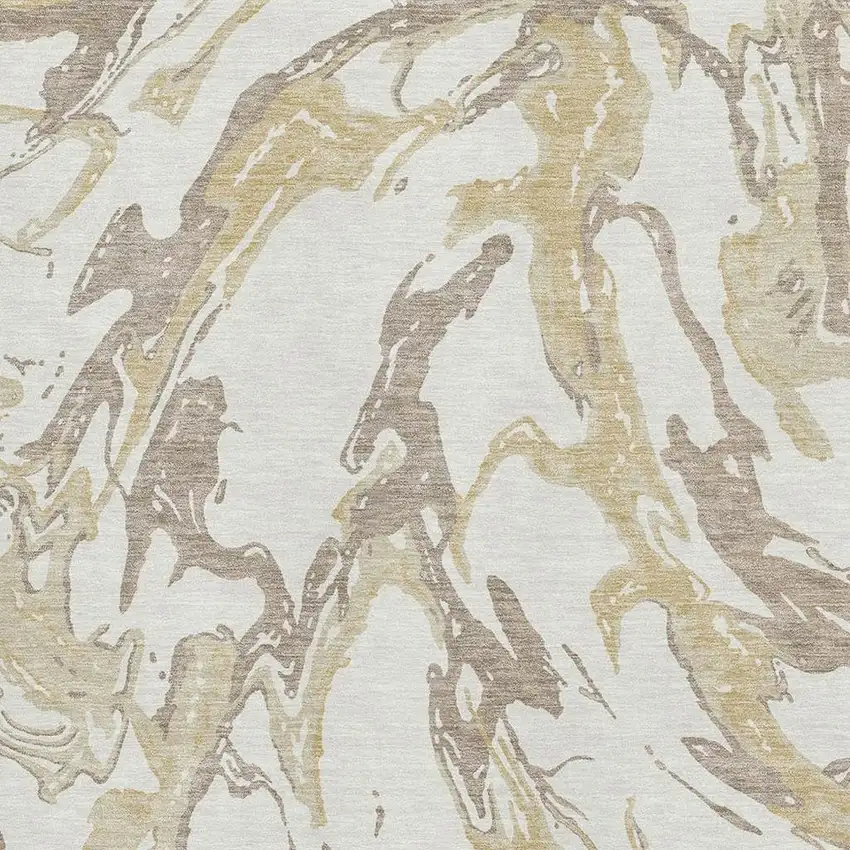 Ivory Beige And Gold Abstract Washable Area Rug With UV Protection Photo 3