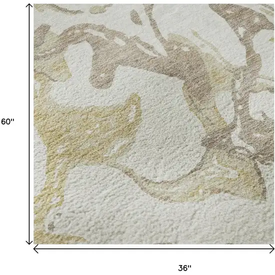 Ivory Beige And Gold Abstract Washable Area Rug With UV Protection Photo 9