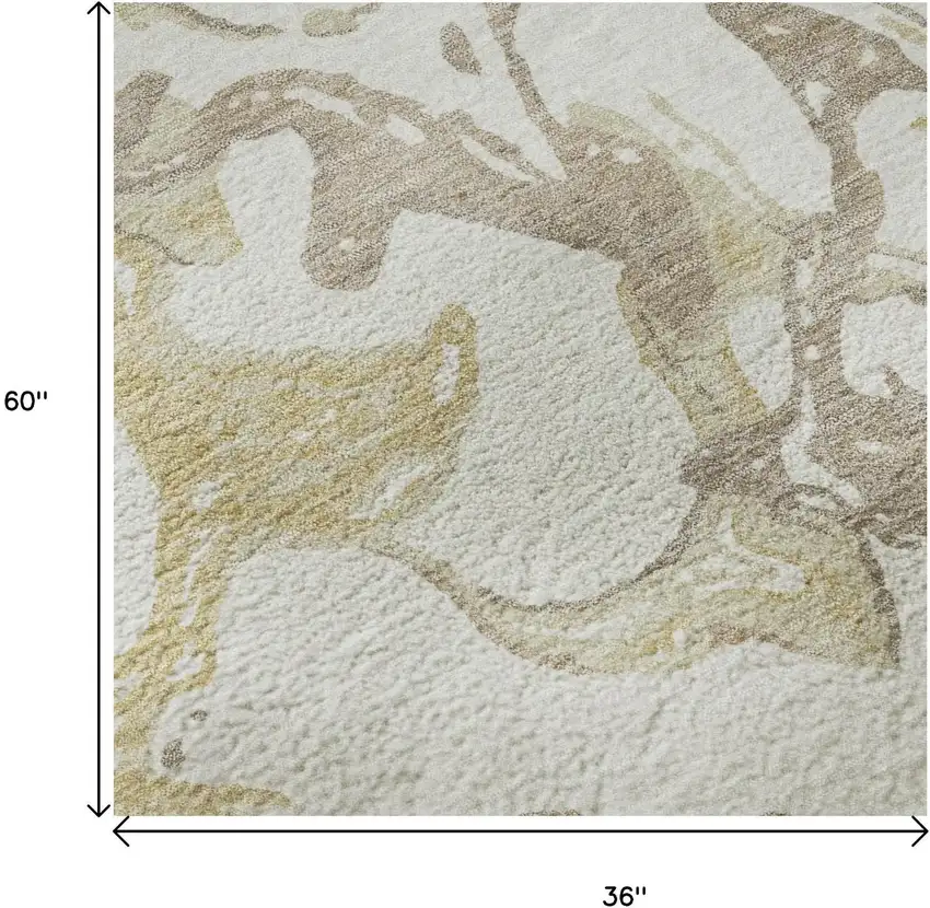 Ivory Beige And Gold Abstract Washable Area Rug With UV Protection Photo 9
