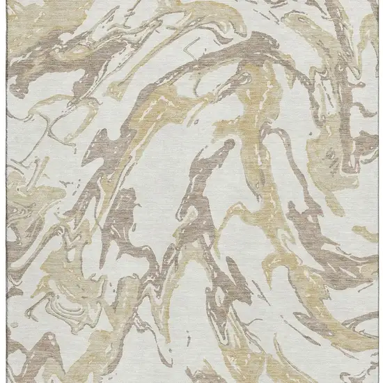 Ivory Beige And Gold Abstract Washable Area Rug With UV Protection Photo 4