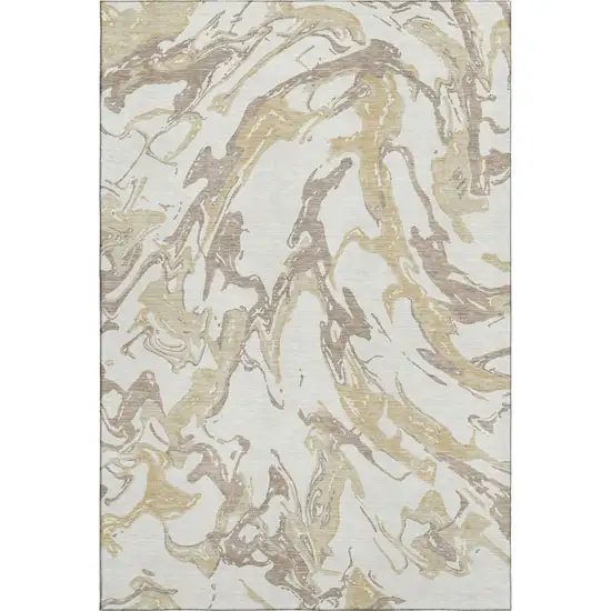 Ivory Beige And Gold Abstract Washable Area Rug With UV Protection Photo 5