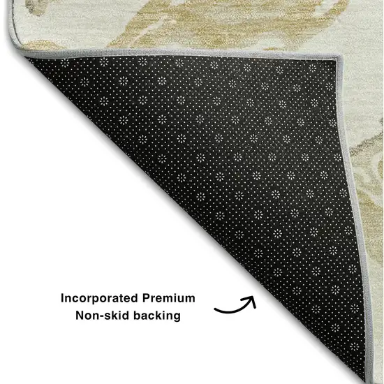 Ivory Beige And Gold Abstract Washable Area Rug With UV Protection Photo 6