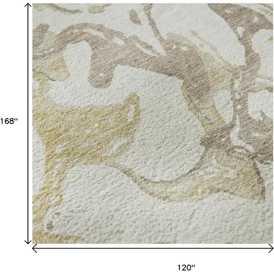 Ivory Beige And Gold Abstract Washable Area Rug With UV Protection Photo 9