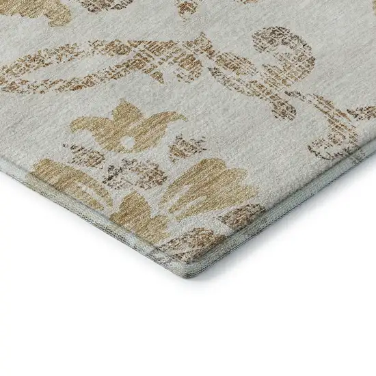 Ivory Beige And Gold Floral Washable Area Rug With UV Protection Photo 8