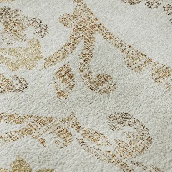 Ivory Beige And Gold Floral Washable Area Rug With UV Protection Photo 9