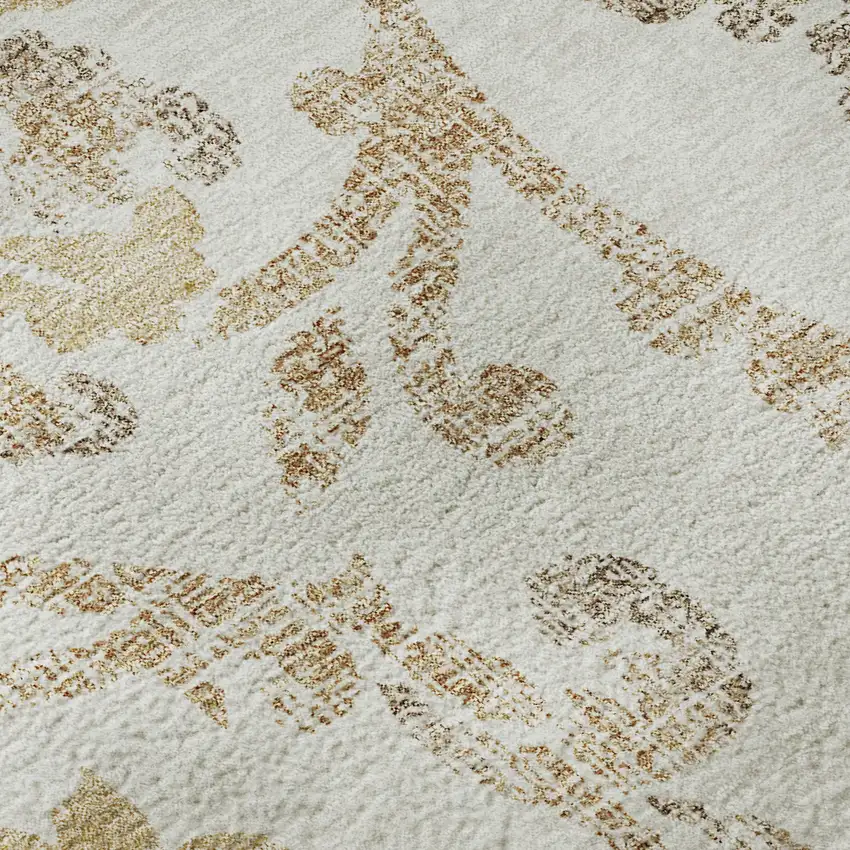 Ivory Beige And Gold Floral Washable Area Rug With UV Protection Photo 9