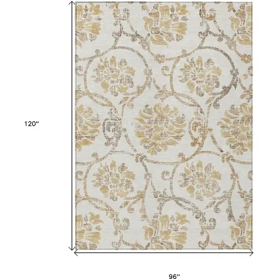 Ivory Beige And Gold Floral Washable Indoor Outdoor Area Rug Photo 3